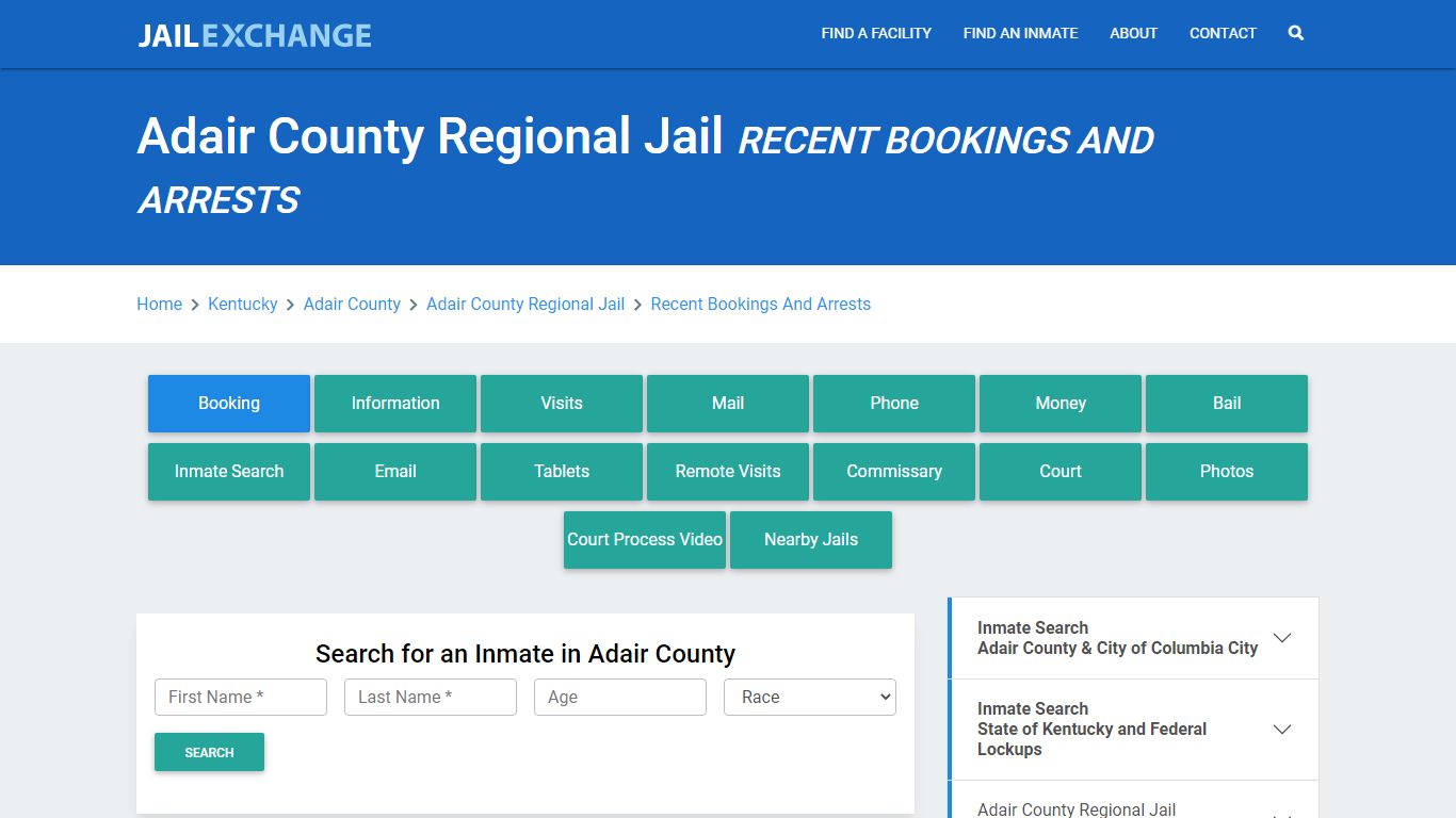 Adair County Regional Jail KY Recent Arrests and Bookings